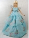Beautiful Blue Princess Dress With Appliques Gown For Barbie Doll
