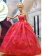 Beautiful Organza Red Party Clothes Fashion Dress for Noble Barbie Doll