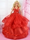 Beautiful Red Party Dress Tulle for Noble Barbie Doll