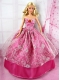 Beautiful Red Party Tulle Clothes Fashion Dress Hot Pink for Noble Barbie Doll