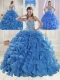 Elegant Brush Train Beading Quinceanera Dresses in Baby Blue