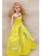 Elegant Party Dress with Yellow Taffeta Made to Fit the Barbie Doll
