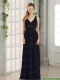 2015 Empire V Neck Zipper Up Prom Dress in Navy Blue