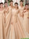 2015 Fashionable Champagne Ruching Chiffon Christmas Party Dresses