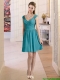 2015 V Neck Empire Chiffon Junior Dress in Turquoise