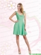 Empire Ruching 2015 Apple Green Mini Length Christmas Party Dress with V Neck