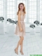 Empire V Neck Champagne Junior Dress with Lace and Belt