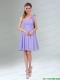 Gorgeous Mini Length Lavender Prom Dress with Ruching and Handmade Flower