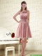 Halter Ruching and Handmade Flowers Empire Chiffon Prom Dresses