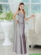 Silver V Neck Long Christmas Party Dress for 2015 Wedding Party