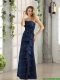Sweetheart Ruching and Hand Made Flowers Prom Dresses in Navy Blue