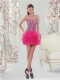 Trendy Beading and Ruffles Hot Pink Dama Dress for 2015