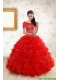 2015 Ball Gown Beading Quinceanera Dresses in Red