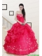 2015 Modest Sweetheart Embroidery Quinceanera Dress in Hot Pink