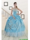 2015 Pretty One Shoulder Appliques and Beaded Quinceanera Dresses in Aqua Blue