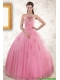 2015 Pretty Pink Quinceaneras Dresses with Appliques and Beading