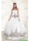 2015 Puffy Appliques Strapless White Quinceanera Dresses