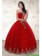 Elegant Red Strapless 2015 Quinceanera Dresses with Appliques