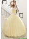 Luxurious Light Yellow Sweet 16 Dresses with White Appliques