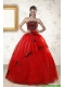 Red Appliques Strapless Quinceanera Dresses for 2015