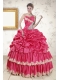 2015 Cheap Appliques Sweet 15 Dresses in Coral Red