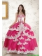 2015 Hot Pink Strapless Quinceanera Dresses with Appliques