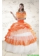 2015 Perfect Strapless Orange Quinceanera Dresses with Beading and Appliques