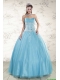 2015 Pretty Aqua Blue Quinceanera Dresses with Beading and Appliques