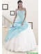 2015 Pretty Blue and White Quinceanera Dresses with Beading and Pick Ups