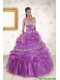 2015 Pretty Strapless Lilac Quinceanera Dresses with Appliques