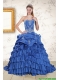 Modern Royal Blue Appliques and Pick Ups Quinceanera Dresses with Brush Train