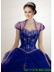 Appliques Tulle in Navy Blue Bolero Quinceanera Jackets Wedding with Beading