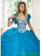 Brand New Blue Organza Quinceanera Jacket with Beading and Ruffles