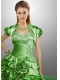 Customize Green Taffeta Quinceanera Jacket with Beading and Ruffles