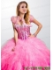Elegant Pink Organza Open Front Quinceanera Jacket with Ruffels and Beading