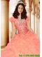 Excellent Peach Organza Quinceanera Jacket with Ruffles and Beading