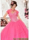 Exclusive Tulle Special Occasion Beading Quinceanera Jacket in Hot Pink