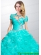 Gorgeous Turquoise Organza Quinceanera Jacket with Ruffles and Beading