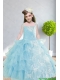 2015 Ball Gown Appliques and Ruffles Baby Bule Little Girl Pageant Dress with Straps