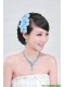 Blue Crystal Round Shaped Jewelry Set Including Necklace And Headflower