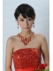 Exquisite Red Intensive Jewelry Set Necklace And Head Bowknot