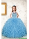 Fashionable Beading and Ruffles Little Girl Dress in Aqua Blue