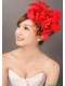 Elegant Red Feather Flowers Beading Womens Fascinators