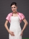 High-neck Satin Rose Pink Short Sleeves Jacket For Other Formal Occasions With Ruch Decorate