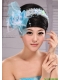 Light Blue Sweet Tulle Beading Feather Fascinator For Party