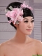Pink and White Satin Feather With Pearls Flowers For Party