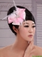 Pink and White Satin Feather With Pearls Flowers For Party