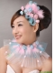 Pink Feather and Blue Net Flower Beading For Party