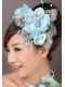 Popular Light Blue Taffeta Tulle Feather Beading Women’ s Fascinators