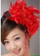Red Custom Made Headpieces With Beaded Decorate Feather